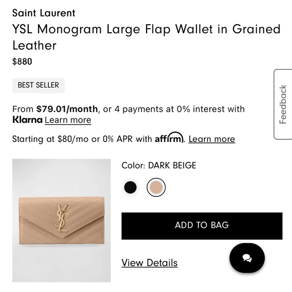 YSL Monogram Large Flap Wallet in Grained Leather in Dark Beige - Picture 2 of 10